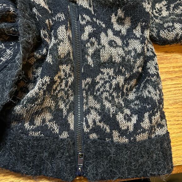 Free People Sweater Womens XS Gray Tan Floral Fields Alpaca Linen Wool Bohemian - Picture 5 of 7